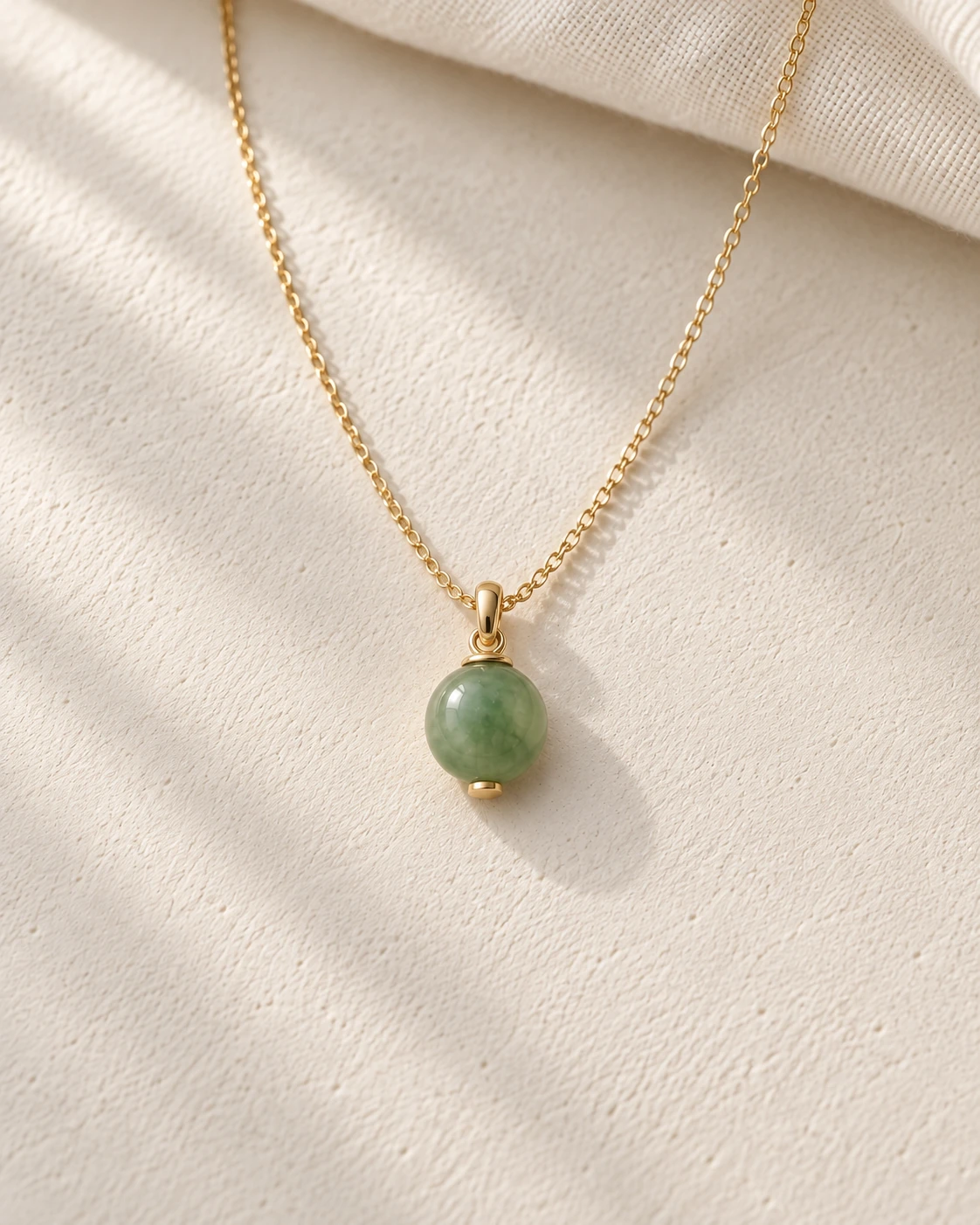 YÙ · Glow jadeite bead necklace concept; AI-generated image
